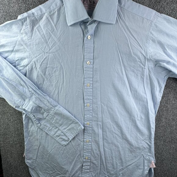 Thomas Pink Long Sleeve Button Up Shirt Men Cotton Blue Check Ireland 16 36 - Picture 2 of 13